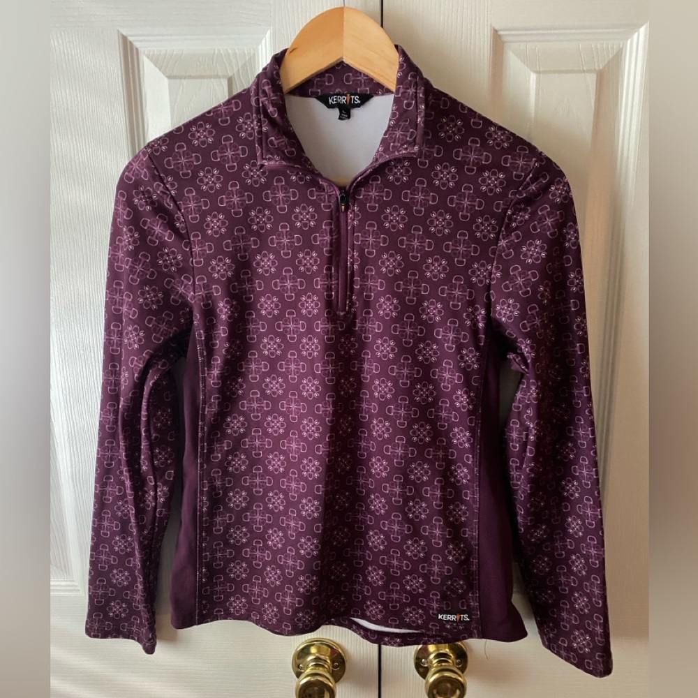 KERRITS Up Tempo Tech Quarter Zip Fleece Equestrian Top in Raisin Bit Of Frost L